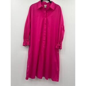 Chico’s Size 2 Women’s Pink Shirt Dress Pockets Button Front 12/14 Casual Resort
